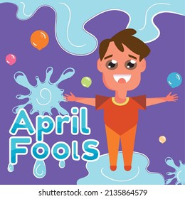 Isolated happy boy and water splashes April fools day Vector