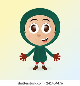 an isolated happy boy with winter clothes