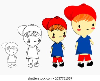 Isolated happy boy,cartoon style,Steps to draw a child,Kid vector.