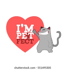 Isolated happy cat with a heart, Vector illustration