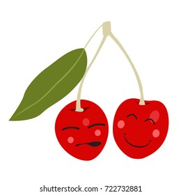Isolated happy cherry on a white background, Vector illustration