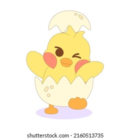 Isolated happy chick cartoon character on its eggshell Vector illustration