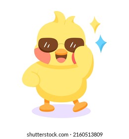 Isolated happy chick cartoon character with sunglasses Vector illustration