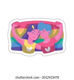 Isolated happy couple holding a lgbt flag Vector