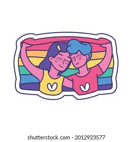 Isolated happy couple holding a lgbt flag Vector