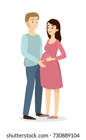 Isolated happy couple. Pregnant woman and man.