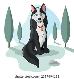 Isolated happy cute dog character on a park Vector illustration