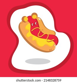 Isolated happy cute hot dog cartoon character Fast food Vector