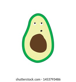 Isolated happy cute smile avocado character. Cartoon green fruit. Avocado concept vector Illustration. Emoji. Face With Rolling Eyes
