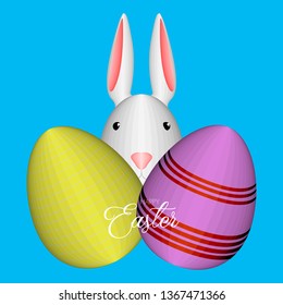 Isolated happy easter banner with a bunny and eggs. Vector illustration design