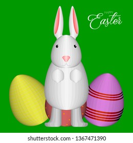 Isolated happy easter banner with a bunny and eggs. Vector illustration design