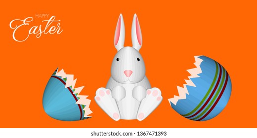 Isolated happy easter banner with a bunny and egg. Vector illustration design