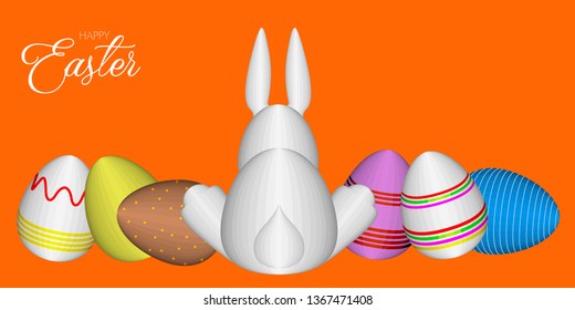 Isolated happy easter banner with a bunny and eggs. Vector illustration design
