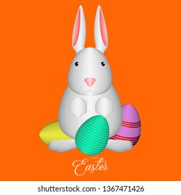 Isolated happy easter banner with a bunny and eggs. Vector illustration design
