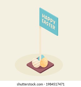Isolated happy easter eggs blue flag vector illustration