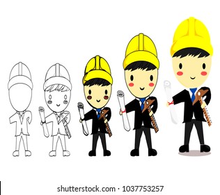 Isolated Happy Engineer,cartoon style,Steps to draw a child,Kid vector.