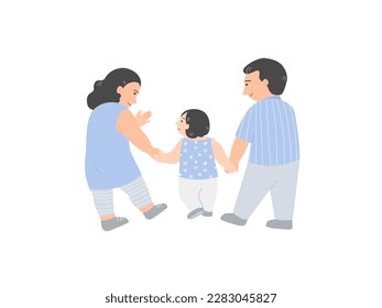 Isolated of happy family, parent and child walking and talking togeter. Flat vector illustration.