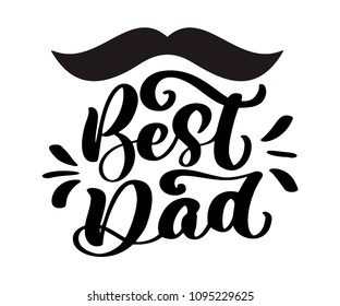 Isolated Happy fathers day quotes on the white background. Best dad in the world. Congratulation label, badge vector. Mustache, stars elements for your design