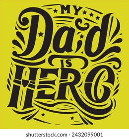 Isolated Happy fathers day quotes on the white background. I love my dad in the world. Congratulation label, badge vector. Mustache, stars elements for your design