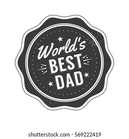 Isolated Happy fathers day quotes on the white background. World's best dad. Congratulation label, badge vector. Mustache, stars elements for your design.