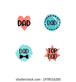 Isolated Happy fathers day set with quotes on bright backgrounds. Best dad. Congratulation label, badge vector.