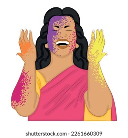 Isolated happy female character playing with paints Vector illustration