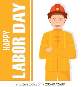 Isolated happy firefigther character Labor day Vector