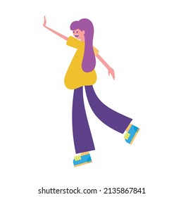 Isolated happy girl cartoon with one hand up Vector