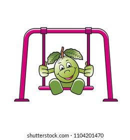 isolated happy guava vector cartoon or mascot swinging happily
