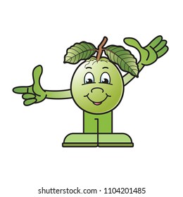 isolated happy guava vector cartoon or mascot raising hand with smile
