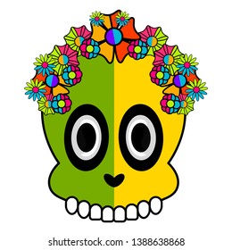 Isolated happy human skull with a flowers - Vector