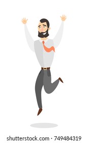 Isolated happy jumping businessman on white background.