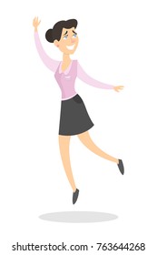 Isolated happy jumping businesswoman on white background.