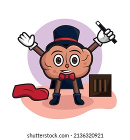 Isolated happy magician brain cartoon character Vector