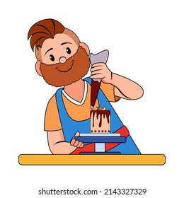 Hombre feliz aislado haciendo un postre Ilustración Vector