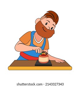 Isolated happy man making a dessert Vector illustration
