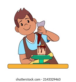 Hombre feliz aislado haciendo un postre Ilustración Vector
