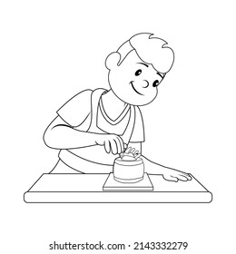 Isolated happy man making a dessert Vector illustration