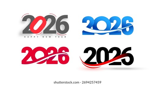 isolated happy new year 2026 label typography in set vector