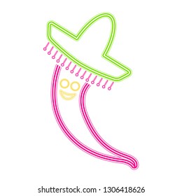 Isolated happy pepper. Neon bright sign. Vector illustration design