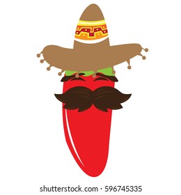 Isolated happy pepper with a traditional hat, Cinco de mayo vector illustration