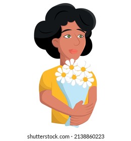 Isolated happy pretty woman cartoon with a boutique of flowers Vector