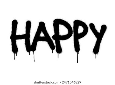 Isolated HAPPY quote. Spray paint graffiti tag.