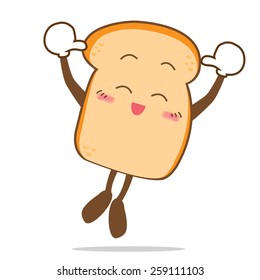 Isolated happy smile jumping Slice of bread cartoon vector illustration 