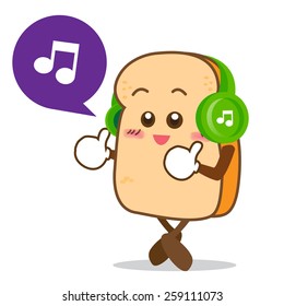 Isolated happy smile listening music Slice of bread cartoon vector illistration