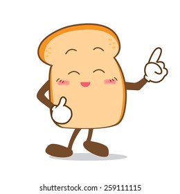 Isolated happy smile point finger Slice of bread cartoon vector illustration 