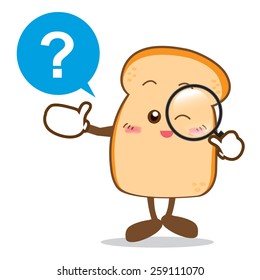 Isolated happy smile searching something Slice of bread cartoon vector illustration 