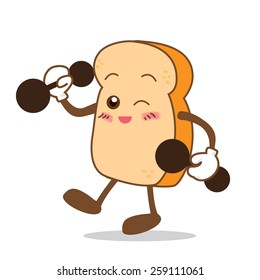Isolated happy smile Slice of bread cartoon vector illustration 