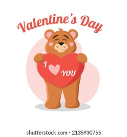 Isolated happy teddy bear holding a heart with a message Valentine day Vector