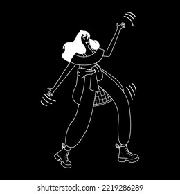 Isolated happy woman dancing black and white silhouette Vector